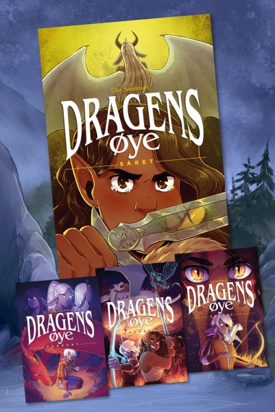 Bilde viser forsidene til fire bøker i serien "Dragens øye"
